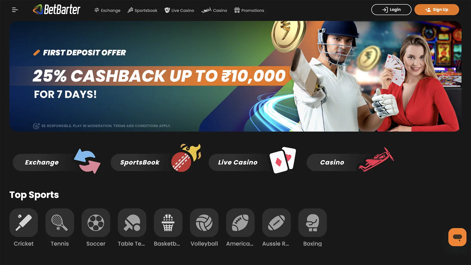 Launch your browser and open the offical BetBarter casino site.